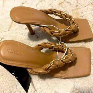 Forever 21 Sexy Taupe Brown Nuetral Thing Heel Sandal Jeweled